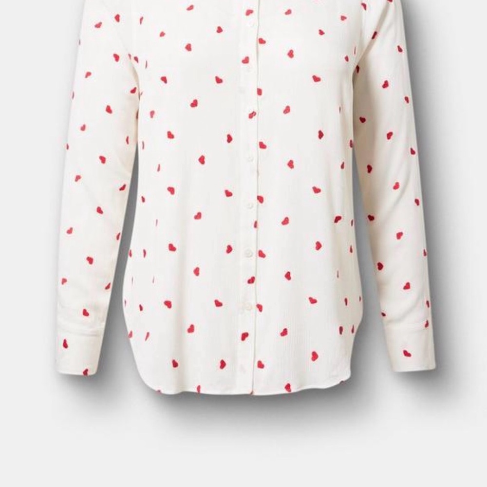 Torrid White Blouse with Red Heart Print